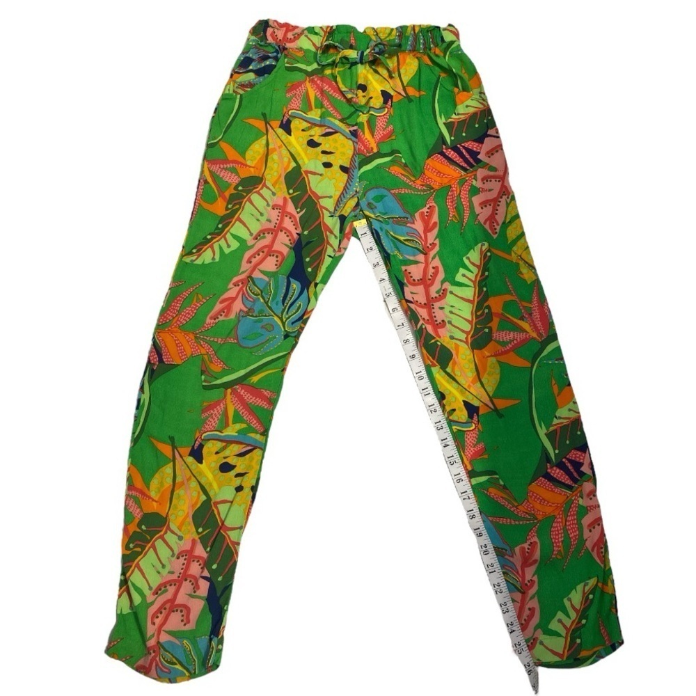 Olivaceous Vibrant Green Tropical Print Pants Size S - Picture 9 of 13
